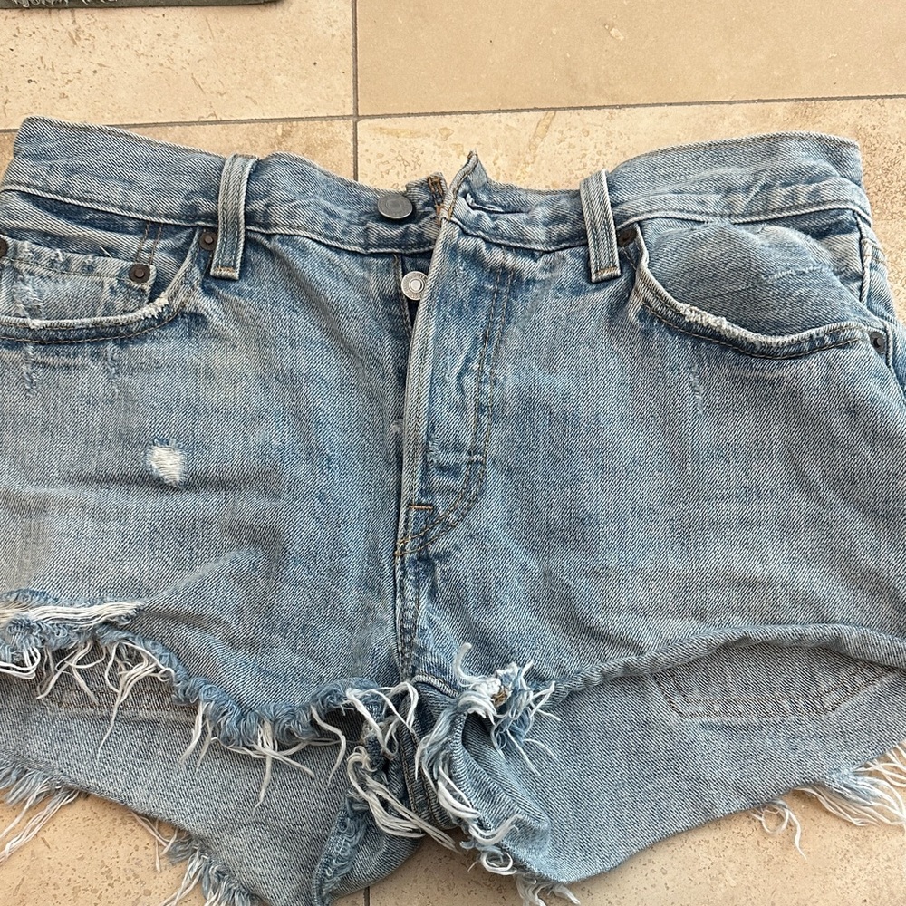 Levi's Light Blue Frayed Jean Shorts